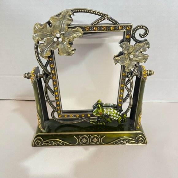 Ashleigh Manor Green Red‎ Eye Frog Enameled Jeweled Swivel Vanity Mirror - Picture 2 of 5